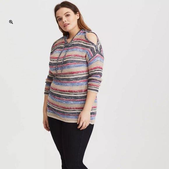 Cute Torrid Women's Plus Size Stripe Cold Shoulder Hoodie Knit Tunic- 6 6x 6xl - Picture 2 of 8